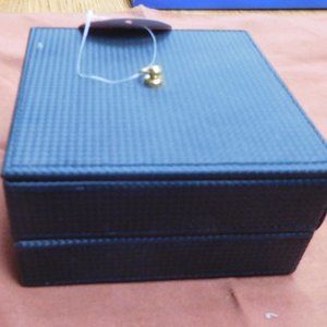 NEW JEWELRY BOX BLACK SMALL 2 SECTIONS 5 1/4" SQUARE  3" HIGH